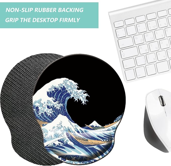 Mouse Pad with Wrist Support, Ergonomic Mouse Pad with Memory Foam Wrist Rest Cushion, Non-Slip Rubber Base Gaming Mice Pad for Home Office Computer Laptop, Sea Wave