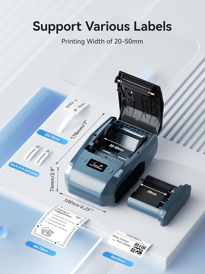 NIIMBOT M2 Label Maker with Tape 2Inch Thermal Transfer Label Printer, Blue | Support Color Ribbon Printing 300DPI Bluetooth Sticker Printer for Office Small Business Lab Cable Use, Work with Phones & PC