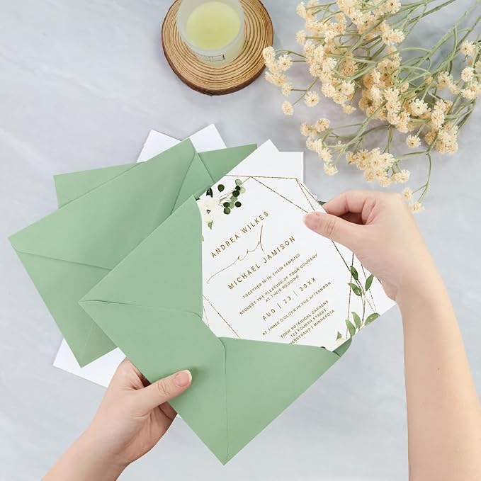 200 Pack A7 Envelopes, Sage Green Greeting Card Envelopes Self Seal, 5.24 x 7.24 in Envelopes for Birthday Graduation Baby Shower Wedding Invitation Cards