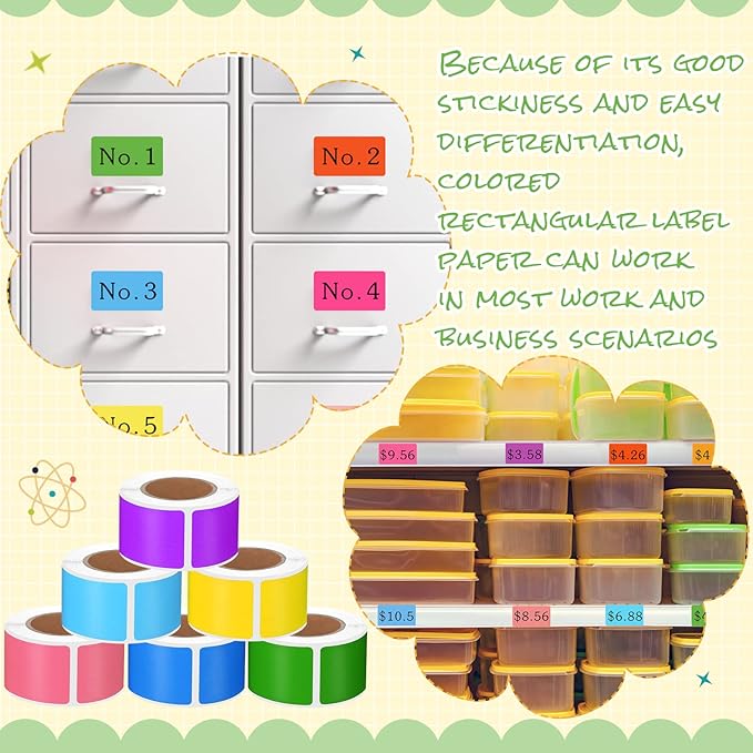 Outus 1000 Pcs Rectangular Colored Sticker Labels Rolls 10 Bright Color 0.75 x 1.57 Inch Classroom Removable Self Sticky Folder Labels for Boxes Folders Office