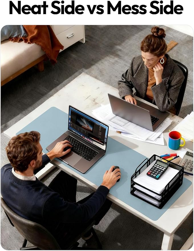YSAGi Leather Desk Protector, Office Mat, Large Mouse Mat, Non-Slip PU Leather Blotter, Laptop Pad, Waterproof Writing Pad for Office and Home (Ice Blue, 47.2" x 23.6")