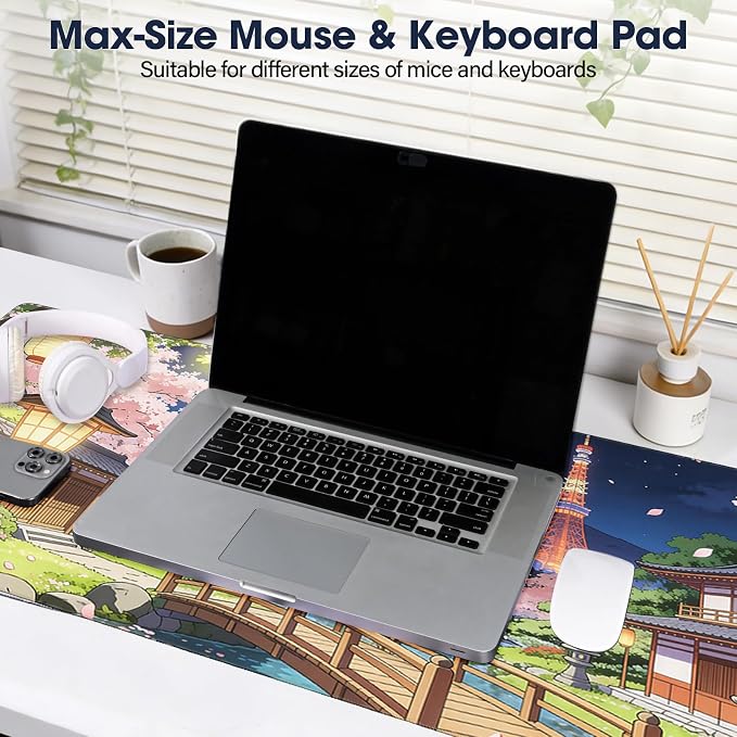 Durable Desk Pad 31.5x15.7 Inch - Thick XXL Mouse Pad, Bridge | Anti Fray Stitched Edges Natural Rubber Base Smooth Fabric Top