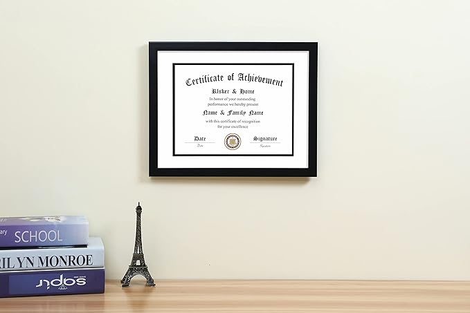 ELSKER&HOME 11x14 Diploma Frame, 8.5x11 Certificate&Document with Mat or 11x14 Inch Without Mat, Black Frames, Display Degree or Award Frames (Double Mat, White with Black Rim, 1 Pack)
