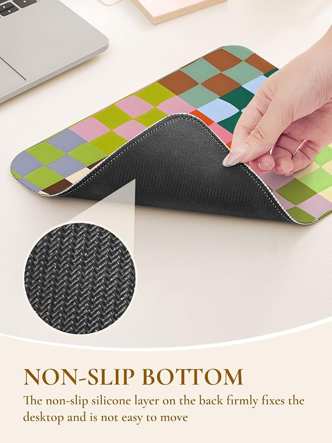 Cute Colorful Mouse Pad,Retro Checkered Pattern Mousepad,Square Aesthetic Waterproof Mouse Mat Design, Non-Slip Rubber Base Funny Boho Small Mouse Pads, Desk Accessories,Purple Blue Green