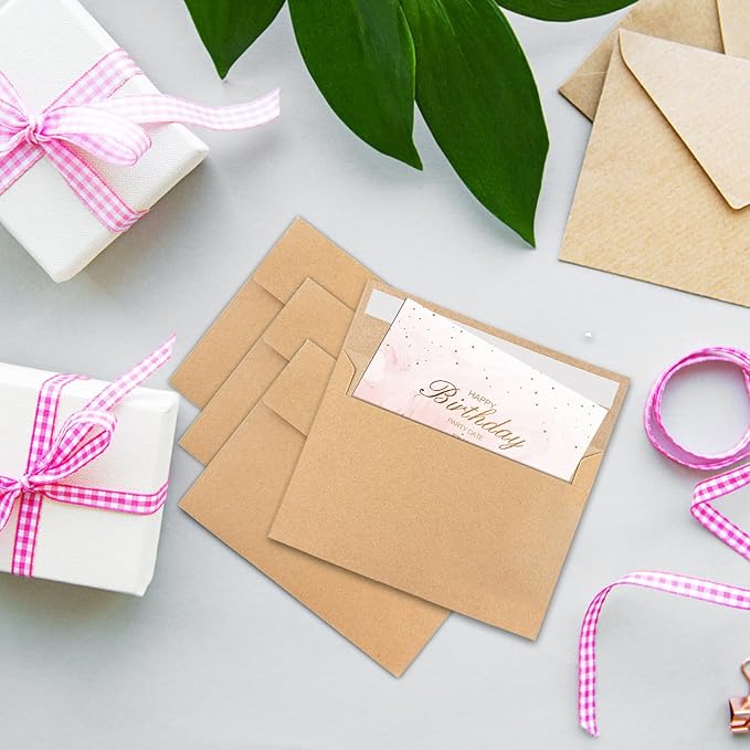 100Packs A7 Kraft Envelopes 5x 7 Inch Card Envelopes,Self Seal for Weddings, Greeting Cards，Mailing， Invitations, Photos, Postcards