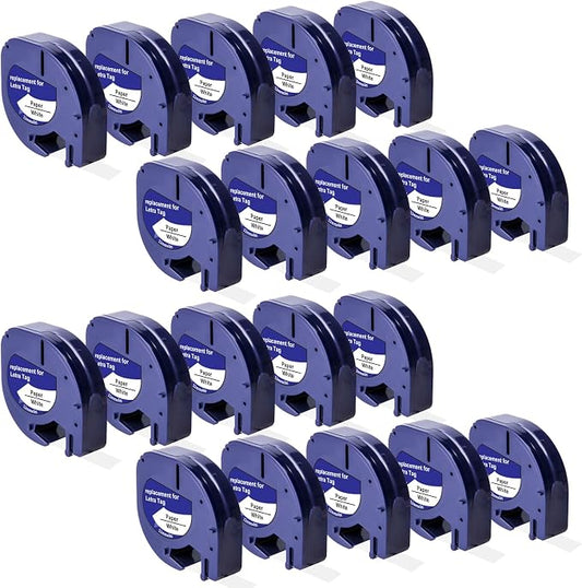 Hehua Compatible with Dymo 91330 12mm Label Maker Tape 20PK Refills 10697 | 1/2 inch; 12mm label;Dymo LT 91330; Black ink on White; For Label Manager LT-100H 100T 110T 200B QX50 XM 2000