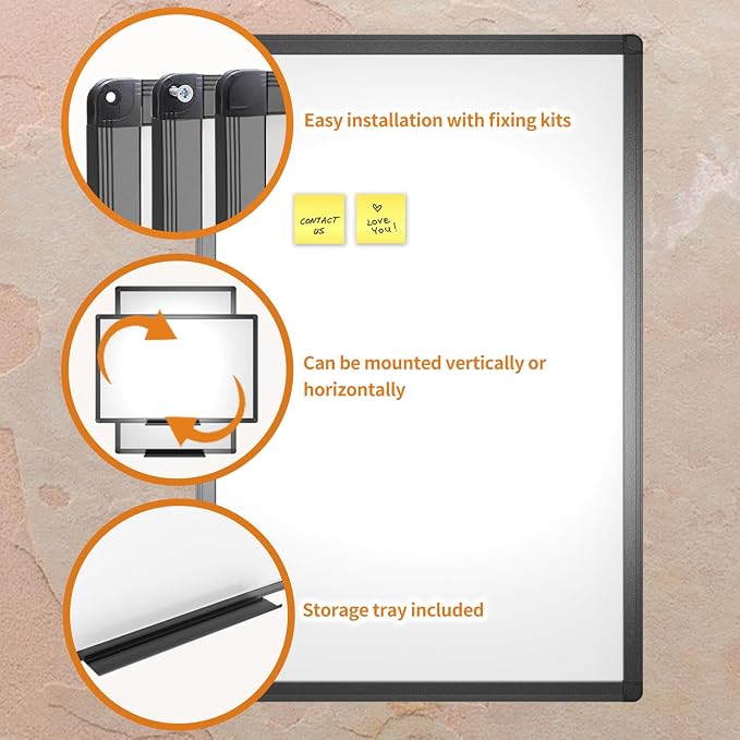 VIZ-PRO Magnetic Dry Erase Board, 48 x 36 Inches, Black Aluminium Frame | Wall Mounted Whiteboard with Marker Tray, 4' x 3', for School Office and Home