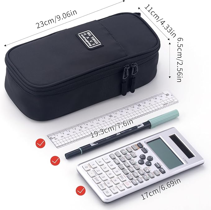 CICIMELON Durable Pen Pencil Case for School Supplies, High Capacity Pencil Bag Pouch Organizer for Teen Girls Boys Adults, Black