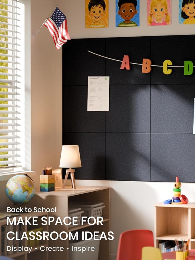 Bumusty 36" x 24" Large Cork Board Alternative, Navy Blue | 6-Pack Felt Bulletin Board Tiles, 60 Adhesive Tabs, 30 Pushpins, Home, Office, Classroom, Vision Board