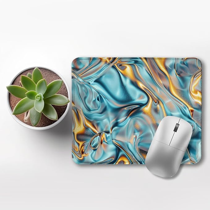 Teal Mouse Pad, Modern Blue and Gold Liquid Mouse Pads for Wireless Mouse Computers Laptop Desk Accessories, Blue Mouse Pad, Teal Office Supplies,Desk Accessories, 9.5x7.9 Inch