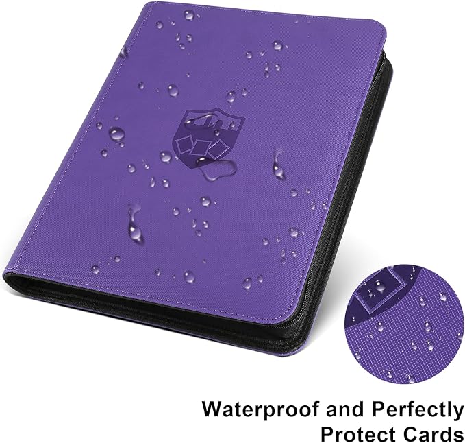 360 Cards Ringless 9-Pocket Side Loading Trading Card Binder, PU Zipper Fixed Page Card Album for TCG Sports Cards, Not Fit Top Loaders (Purple)