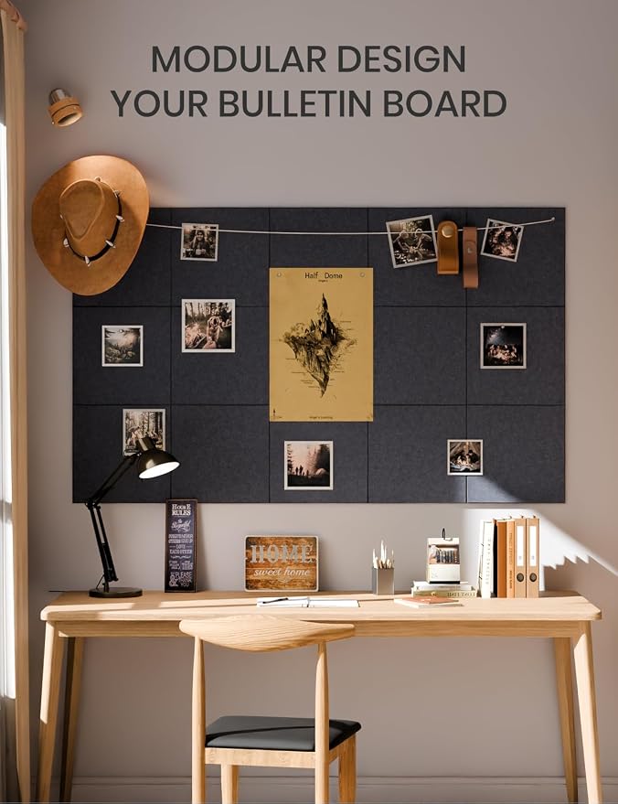 Fluxynara Felt Bulletin Board & Cork Board Alternative, Navy Blue | 36" x 24" Pin board, Removable Adhesive Tabs, Easy Install Without Wall Damage, For Home Office Decor
