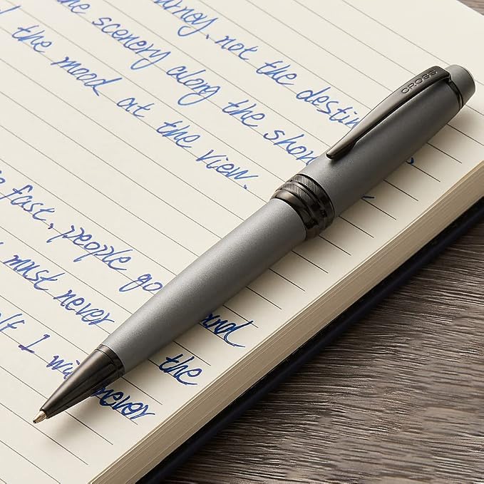 Cross Bailey Matte Gray Lacquer Ballpoint Pen, Medium Point, Black Ink | Ballpoint Pen, Refillable for Long-Lasting Use, Smooth Ink Flow, Comfortable Grip, Premium Gift Box, Medium Point Refill