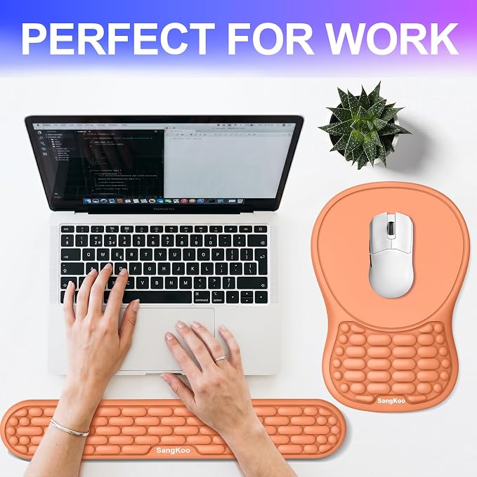 Ergonomic Keyboard Wrist Rest Mouse Pad Wrist Support Set, Orange | Ergonomic Memory Foam,Pain Relief Wrist Support,Non-Slip Base, Waterproof Smooth Surface,Office & Gaming Desk Accessories