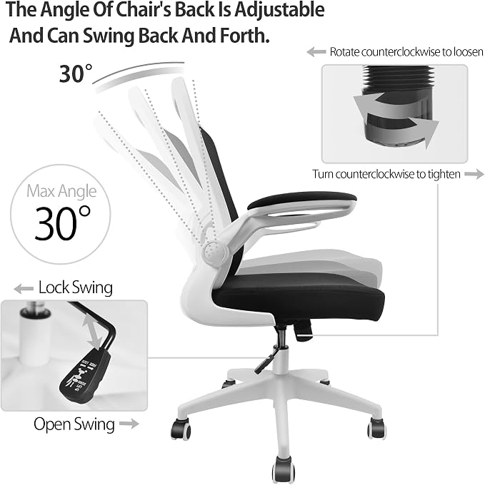 FelixKing Office Chair, Ergonomic Desk Chair with Adjustable Height and Lumbar Support Swivel Game Chair Desk Computer Chair with Flip up Armrests for Conference Room (White) | Adjustable Height, 360°Swivel, Flexible Tilt, Breathable Cushion and Fabric...
