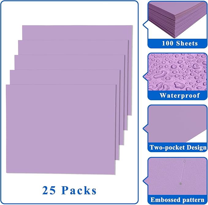 Zzrywuty File Folders with Pockets Letter Size,25-Pack Paper Folders with Card Slot,Purple Two Pocket Folders for School Students,Businessmen,Home and Office Workers