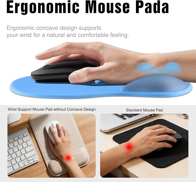 Ergonomic Mouse Pad with Wrist Rest - Gel Wrist Support Mousepad with Non-Slip PU Base for Computer, Laptop, Office & Home