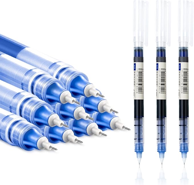 12 Pieces Rolling Ball Pens, Quick Dry Ink 0.5 mm Extra Fine Point Pens Liquid Ink Pen Rollerball Pens Blue