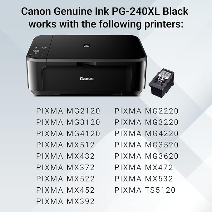 Canon PG-240 XL Genuine Black Ink Cartridge, Compatible with MG2120/3120/4120, MX512/432/472/372/392/522/532/452, MG2220/3220/4220/3520/3620, TS5120