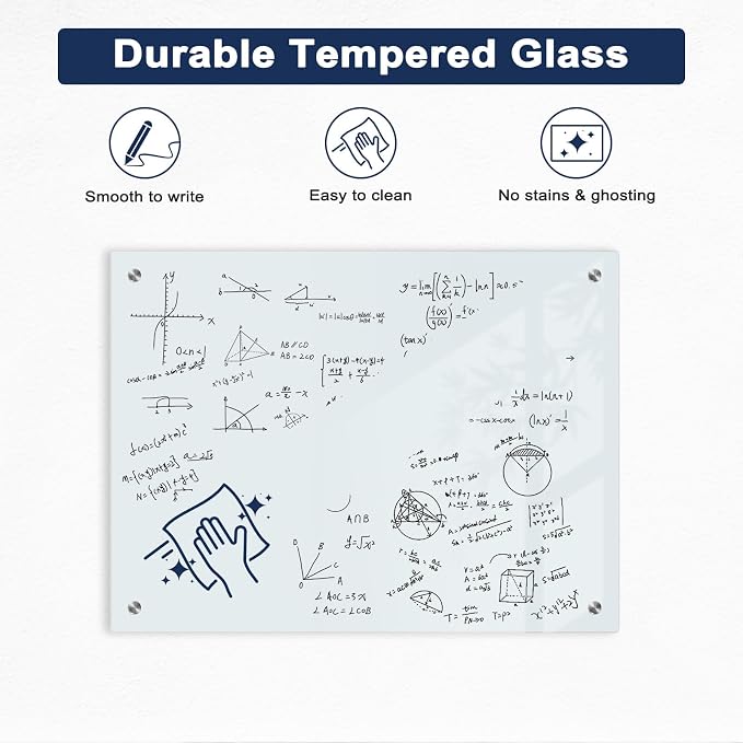 Magnetic Glass Whiteboard, 6' x 4', Frameless Wall Mount, Normal White | 72" x 48", Large Glass Dry Erase Board for Wall, Includes 1 Marker Tray, 10 Magnets, White Board for Office, Home, Classroom