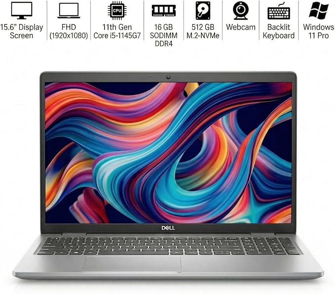 Dell 5520 Latitude Laptop 15.6" FHD Touch Screen (1920 x 1080) Notebook, 11th Gen Intel Core i5-1145G7, 16GB RAM, 512G M.2-NVMe, Thunderbolt, HDMI, Type-C, Webcam, Windows 11 Pro (Renewed)