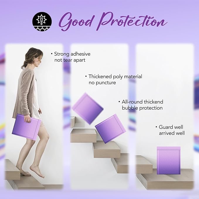 Fuxury 40 Pack Thick Bubble Mailers 8.5x12” Gradient Purple Bubble Envelopes Cute Design Cushion Mailer for Small Business Mailing Books Clothes Makeup Supplies