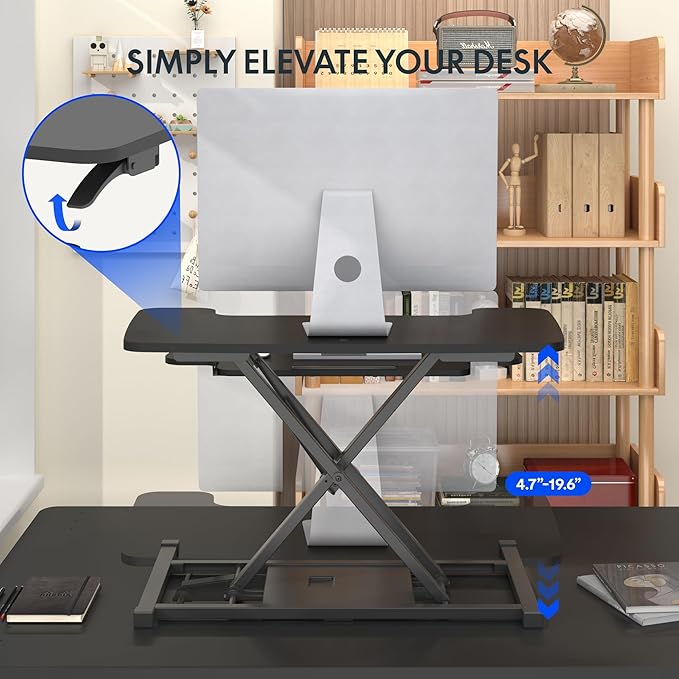 FLEXISPOT 32-inch Height Adjustable Standing Desk Converter, Quick Sit to Stand Tabletop Dual Monitor and Laptop Workstation with Wide Keyboard Tray, Black