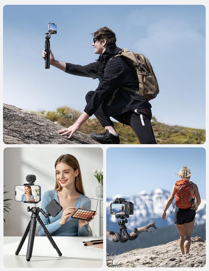 Lamicall Tripod for iPhone with Wireless Remote 8-Strand Aluminum Core | Flexible Silicone Legs, Heavy-Duty Phone Stand with 1/4'' Screw & Cold Shoe for iPhone Pocket 3/4 Samsung GoPro DSLR Camera