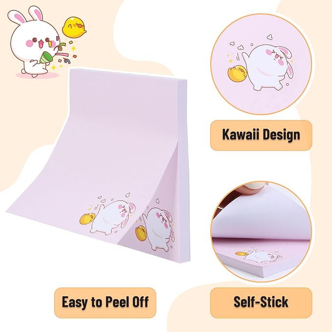 Mr. Pen- Aesthetic Sticky Notes, 3"x3", 8 Pads, 400 Sheets, 4 Designs | Cute Rabbit Sticky Notes, Self-Stick Note Pads Aesthetic, Perfect for Office, School, Home, Study & Organization