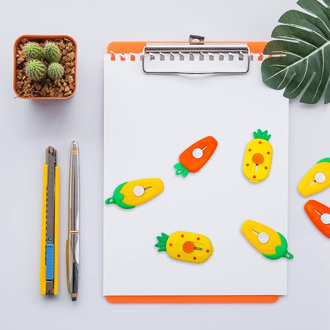 12 Pcs Cute Mini Box Cutter Bulk Pineapple Carrot Corn Retractable Kawaii Box Cutters Portable Utility Knives Back to School Gifts Carton Letter Paper Package Opener for Office School Stationery