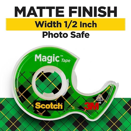Scotch Magic Tape, Invisible, Repair Christmas Cards and Use as Holiday Gift Wrap Supplies for Christmas, 2 Tape Rolls with Dispensers (Pack of 2)