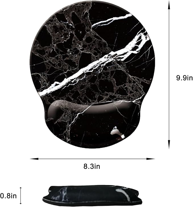 Mouse Pad with Wrist Support, Ergonomic Mouse Pad with Memory Foam Wrist Rest Cushion, Non-Slip Rubber Base Gaming Mice Pad for Home Office Computer Laptop, Black White Marble