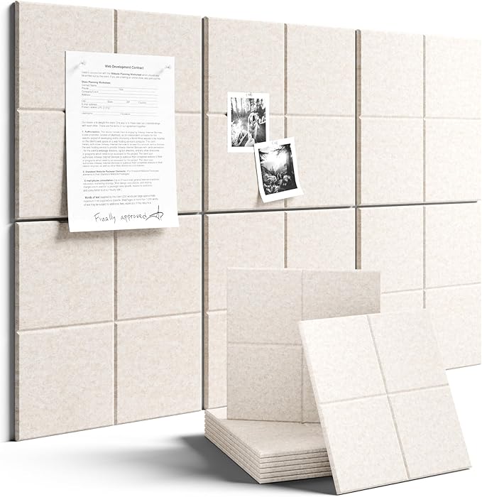 Large Felt Bulletin Board 36"x24", 6-Pack 4-Compartment Wall Organizer, Cork Board Alternative with 60 Removable Adhesive Tabs, Modular Felt Panels for Home Office, Classroom and Study-Oatmeal