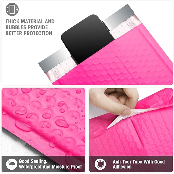 Metronic Bubble Mailers 6x10 25 Pack Pink Bubble Mailers Usable Size 6x9" Padded Envelopes Mailing Envelopes Bubble Padded for Packaging,Small Business, Makeup, Small Items Bulk