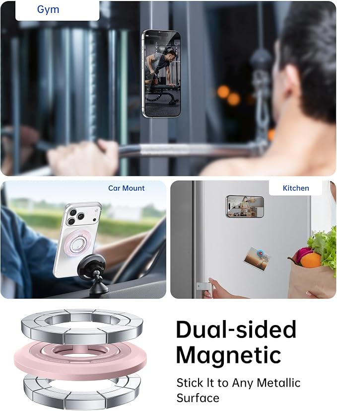 SYNCWIRE Magnetic Phone Ring Holder, for MagSafe Phone Grip Stand Kickstand | 360° Rotation, Double-Sided Magnet, Cell Phone Grip Finger Holder, for iPhone 17 16 15 14 13 12 Pro Max, MagSafe Accessories