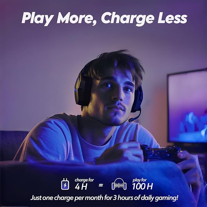 NUBWO Wireless Gaming Headset with Mic for Ps5 Ps4 PC, Zero Interference, 100-Hour Battery All-Day Play, 23ms Sync for Fortnite & Call of Duty/FPS Gamers, Triple Mode All Devices Compatible - Blue
