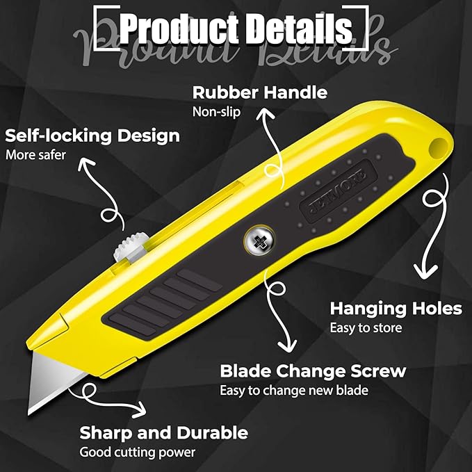 2 Pack Box Cutter, Heavy Duty Retractable Utility Knife with 10 Extra SK5 Blades, Assorted Color Razor Knife for Cardboard, Boxes, and Rope