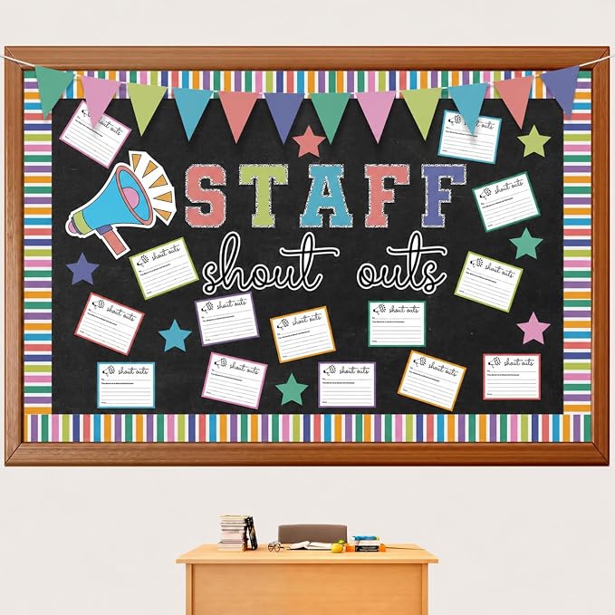 Mooliwe Staff Shout Out Bulletin Board Decor Set, Colorful Employee Recognition Bulletin Board Kit with 21 Appreciation Cutouts, for Office School Classroom Wall Door Decor Supplies