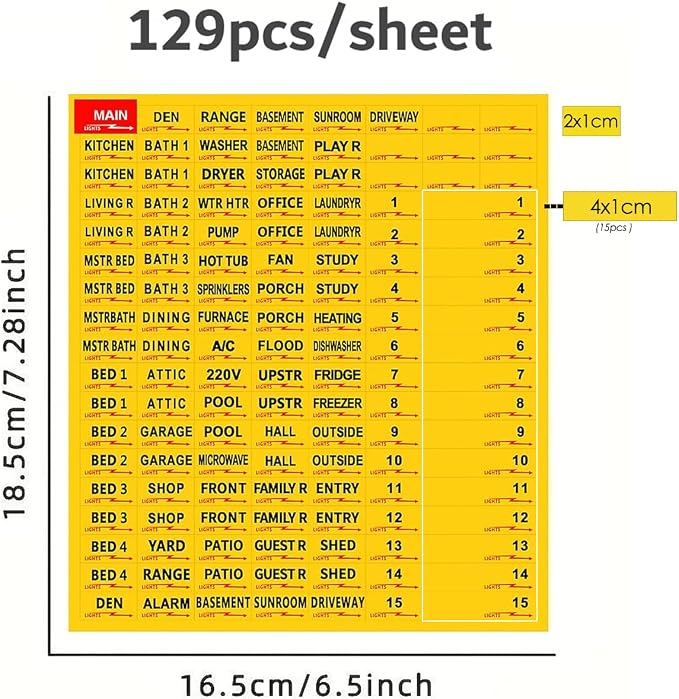 Circuit Breaker Labels, Breaker Box Electrical Panel Fuse Box Stickers, Easy Read and Install (YEL+BLK)