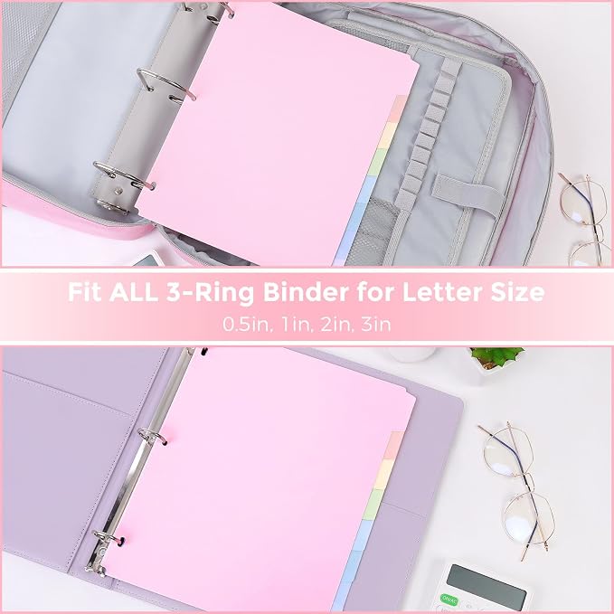 SKYDUE 8 Tab Write & Erase Durable Plastic Dividers for 3 Ring Binders | Binder Dividers for Letter Size, Aesthetic Pastels Binder Divider Organizers for Student, Teacher, Office, 1 Set