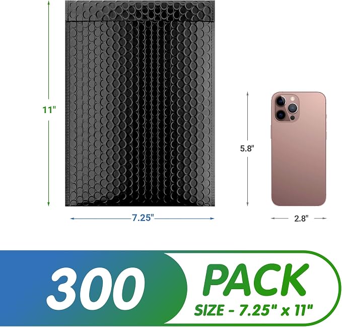 Poly Bubble Mailers, 6.5 x 10 Inch Matte Black Padded Mailers, Self Seal Shipping Envelopes, Lightweight Poly Mailer Bags, Waterproof Mailing Bags, Pack of 250