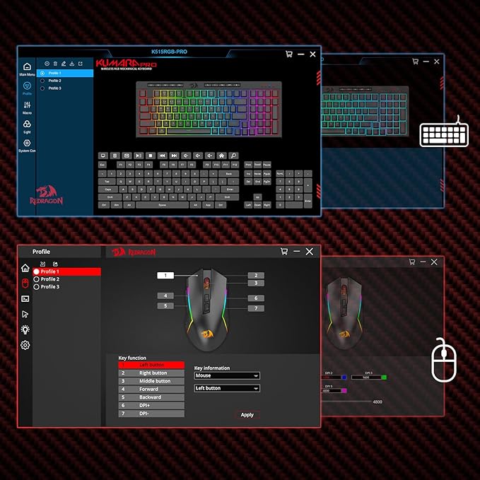Redragon S142 Wireless Gaming Keyboard & Mouse Combo, 98 Keys K515 PRO RGB Membrane Keyboard & 4800 DPI Wireless 2.4Ghz Gaming Mouse Bundle, Convenient Shared Dongle