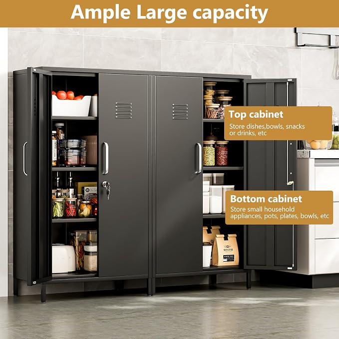 Metal Storage Locker,47" H Home Office Storage Lockers for Employees with 2 Locking Door ＆ 3 Adjustable Shelves,File Storage Cabinets forGarage, School, Office, Gym (Black)