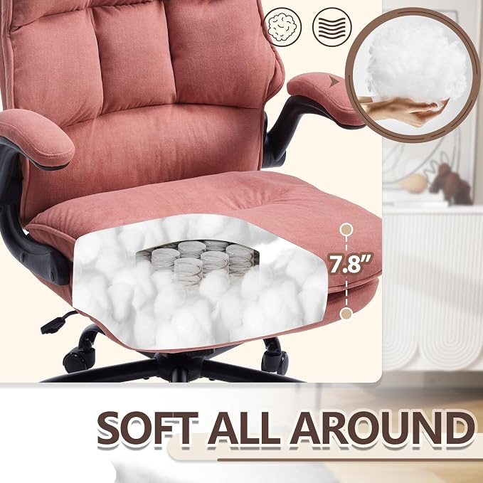 Comfy Office Chair Soft and Double Cushioned Ergonomic Computer Desk Chair | Suitable for Long Hours Executive Office Chair with Flip-up Armrests and Height Adjustment for Home Office pink
