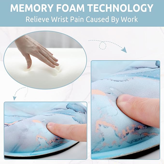 Ergonomic Mouse Pad with Wrist Rest, Small Mousepad with Non-Slip Rubber Base and Smooth Surface, Blue Mouse Pads for Desk, Office Desk Accessories