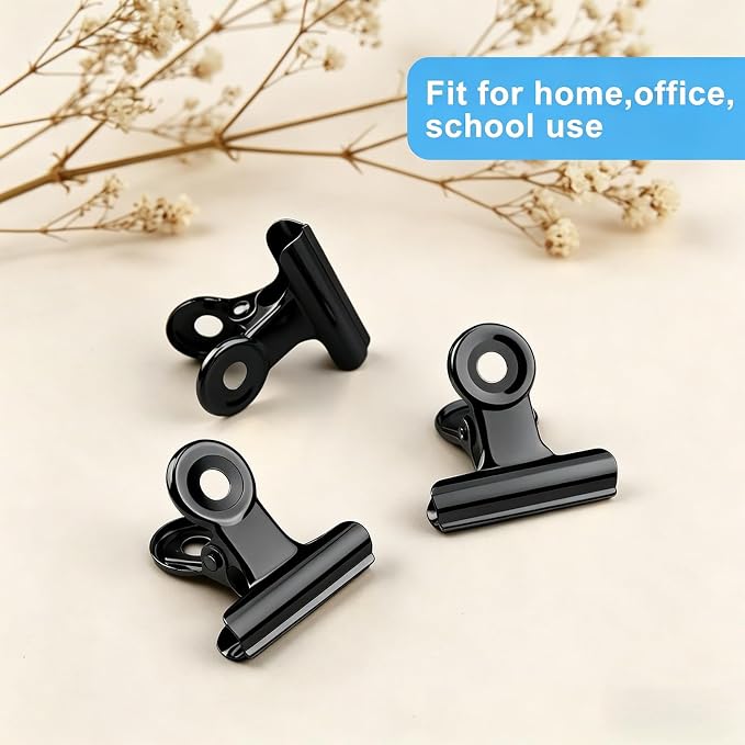 60 Pcs Metal Bulldog Clips, Black Small Bull Clips, Mini Metal Hinge Clip Tiny Bull Binder Paper Clamp for Crafts, Tags Bags, Food Bags, Drawings, Photos, Price Tag, Home Office Supplies (Black 22mm)