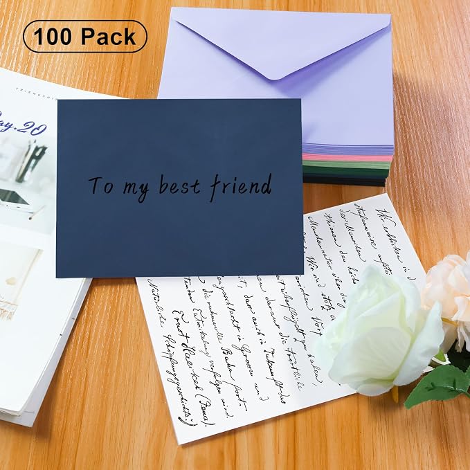100 Pack A7 Envelopes, Navy Blue Greeting Card Envelopes Self Seal, 5.24 x 7.24 in Envelopes for Birthday Graduation Baby Shower Wedding Invitation Cards