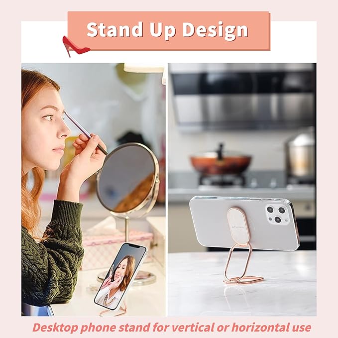 Phone Ring Holder Finger Kickstand 360°Rotation Cellphone Back Grip Foldable Cell Phone Stand for Desk Compatible with iPhone iPad Smartphones Tablets (Rose Gold)