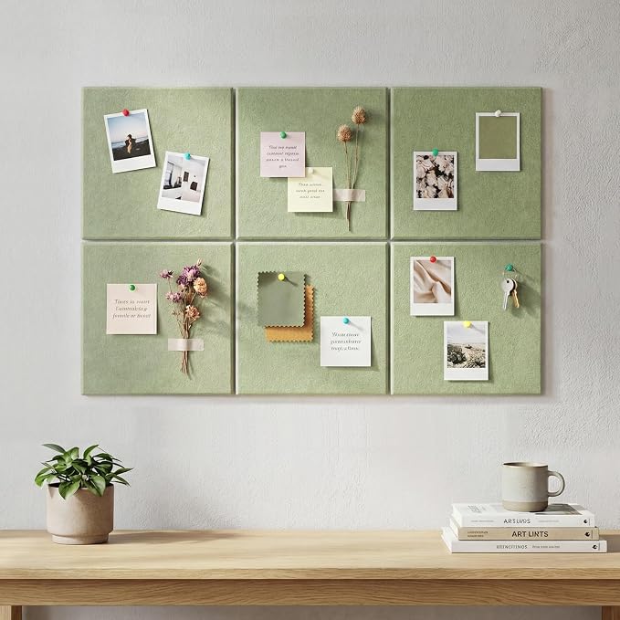 Cork Board Alternative 28" x 19", 6 Pack Felt Bulletin Boards, Pin Board | Includes Pushpins & 35 Safe Removable Adhesive Tabs, High-Density, Notice Boards for Walls Office Home Decor - Sage