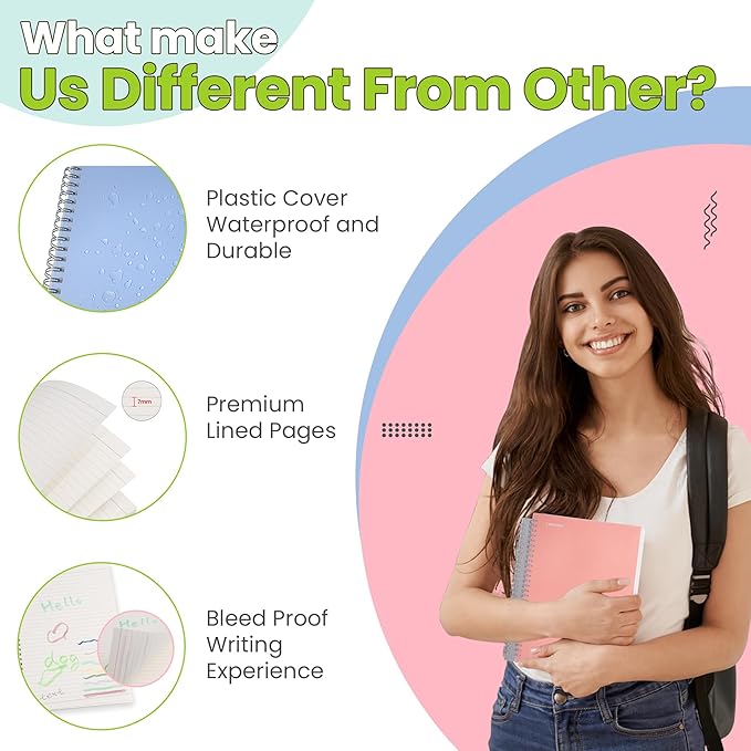 TWONE Spiral Notebook, 7"x10", 140 line Ruled Pages, Waterproof Frosted PP Cover, Red, Ideal for School, Office, and Personal Use